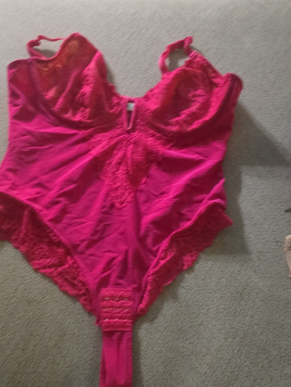 Lace-Trim Hot Pink Bodysuit - Women